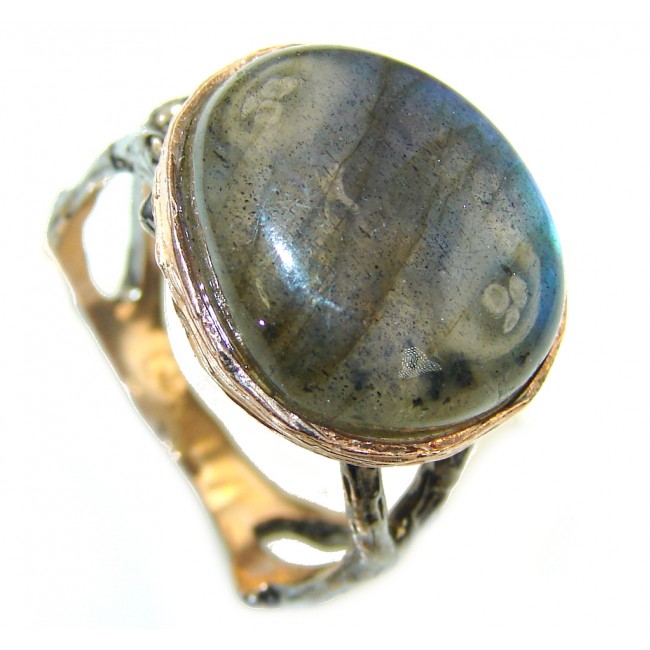 Reflections AAA Labradorite, Rhodiium Plated, Rose Gold Plated Sterling Silver Ring s. 8 1/4