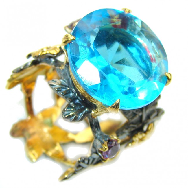 Pacific Glory London Blue Topaz, Gold PLated, Rhodium Plated Sterling Silver Ring s. 6