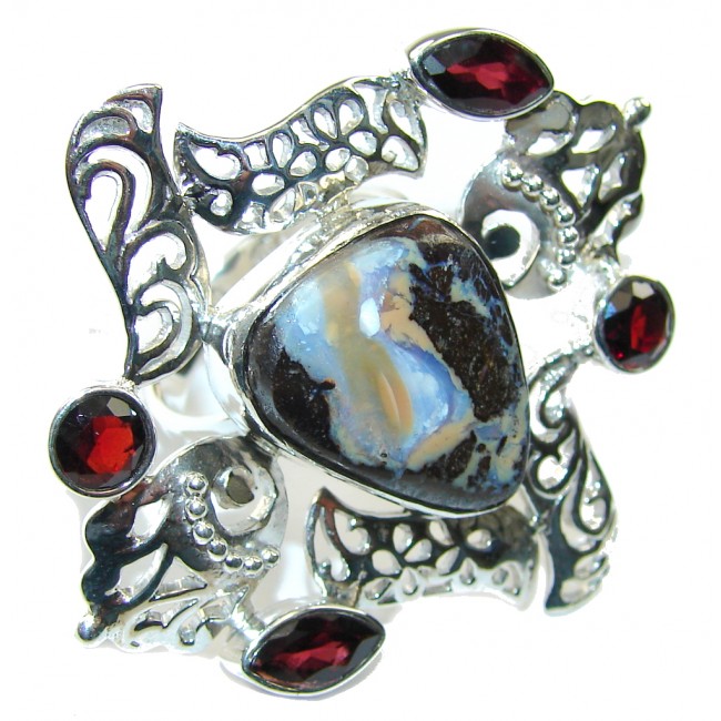 Big! Classic Boulder Beauty Opal Sterling Silver Ring s. 7