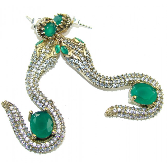Victorian Style! Snakes Emerald & White Topaz Sterling Silver earrings
