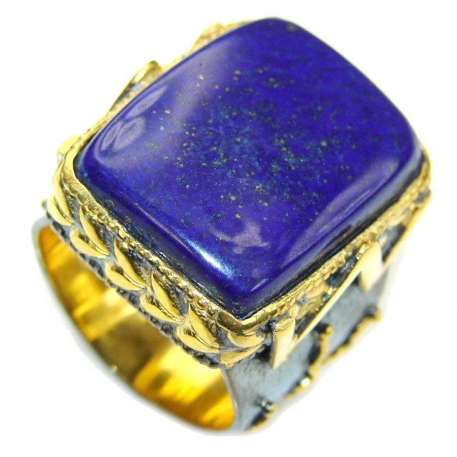 Natural Blue Lapis Lazuli Two Tones Sterling Silver Ring s. 8 1/2