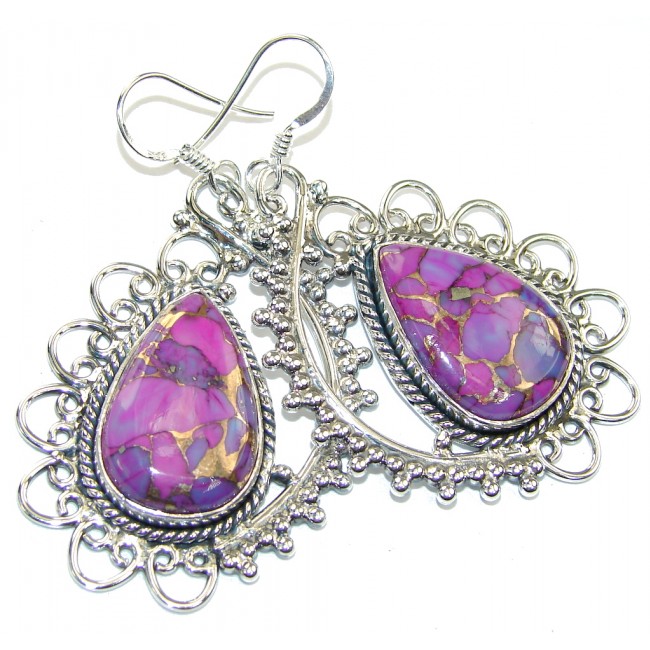 Big! Secret Beauty Copper Purple Turquoise Sterling Silver earrings