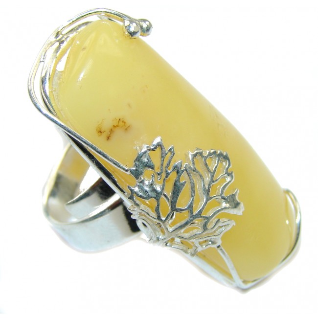 Large Genuine Butterscotch AAA Baltic Polish Amber Sterling Silver Ring s. 8- adjustable