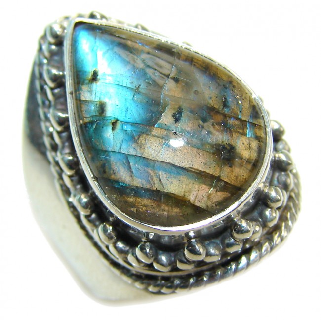 Real AAA Fire Labradorite Sterling Silver ring s. 7 1/4
