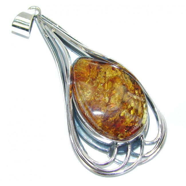 Big 3 1/4 inches Natural AAA Baltic Polish Amber Sterling Silver Pendant