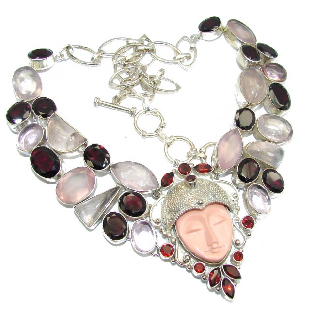Sleeping Beauty Rose Quartz Garnet Sterling Silver necklace