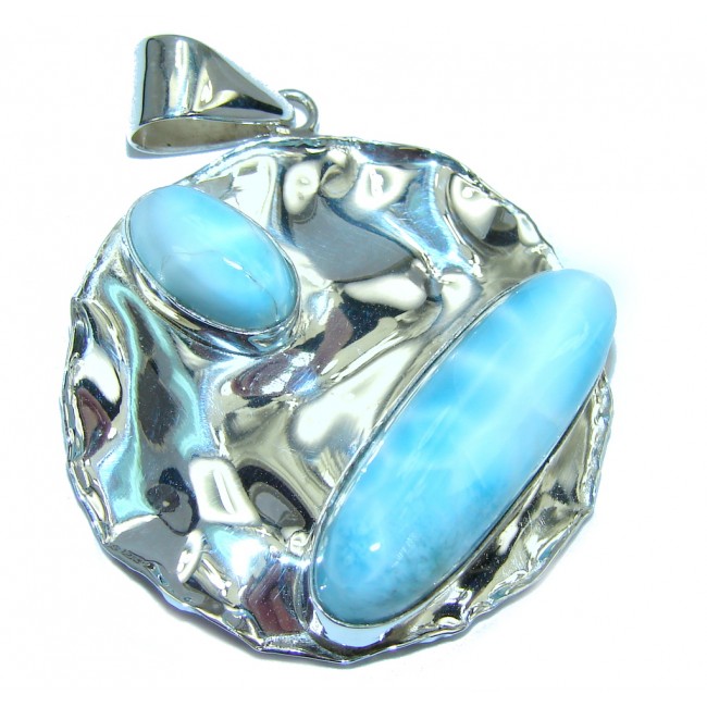 AAA Blue Larimar Hammered Sterling Silver Pendant