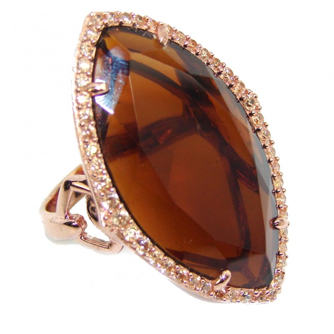Big! Fancy Style AAA Smoky Topaz & White Topaz, Rose Gold Plated, Rhodium Plated Sterling Silver ring s. 8
