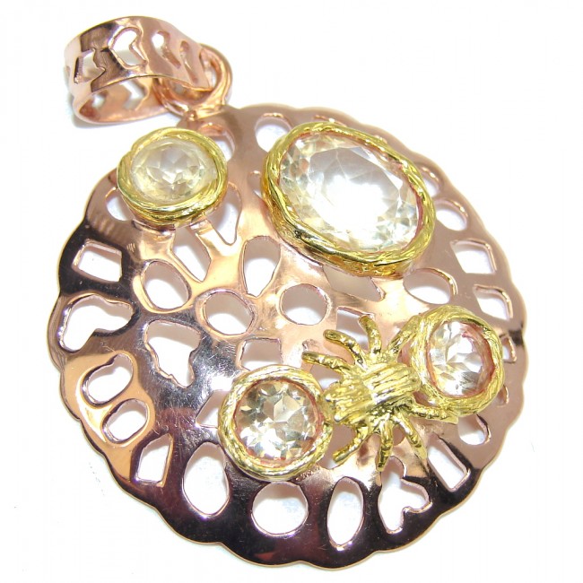 Genuine AAA Yellow Citrine, Rose & Gold Plated Sterling Silver Pendant