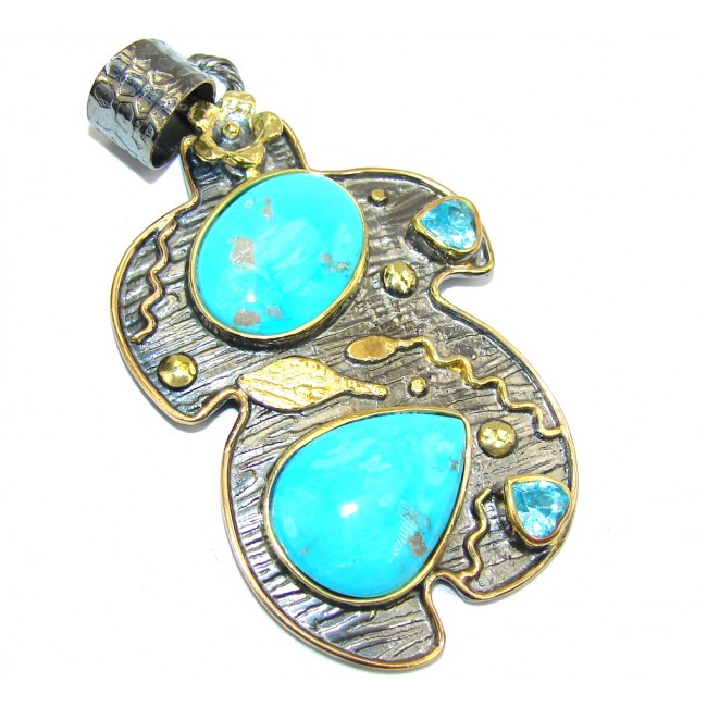 Stunning Sleeping Beauty AAA Blue Turquoise Gold Rhodium Plated Sterling Silver Pendant