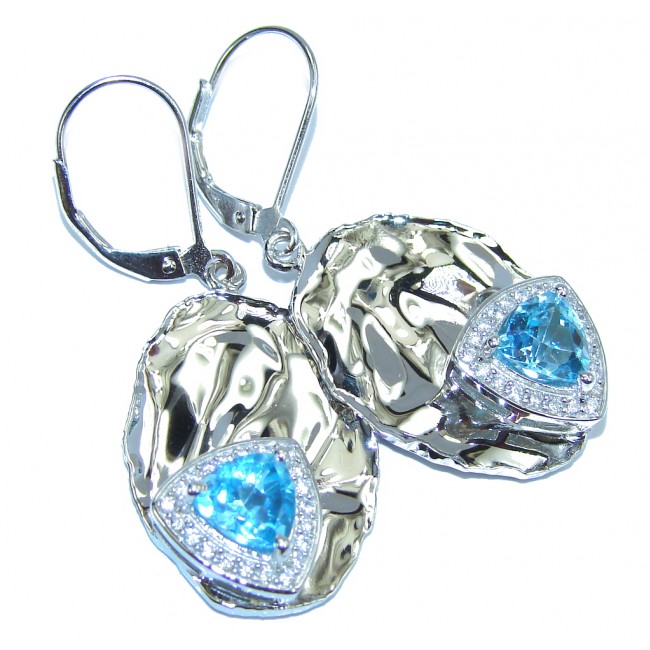 Ocean Breeze! AAA Swiss Blue Topaz & White Topaz Sterling Silver earrings
