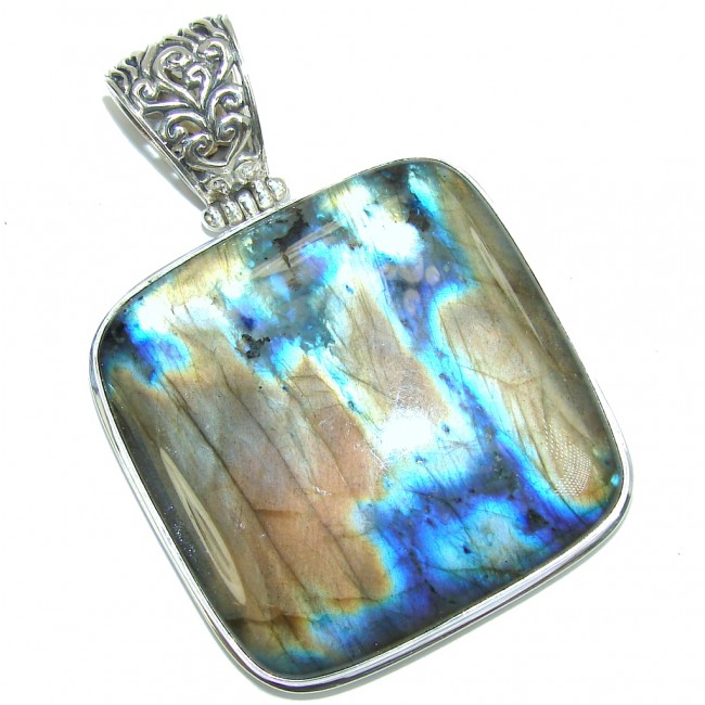 Big! Volcano of positive Energy AAA Fire Labradorite Sterling Silver Pendant