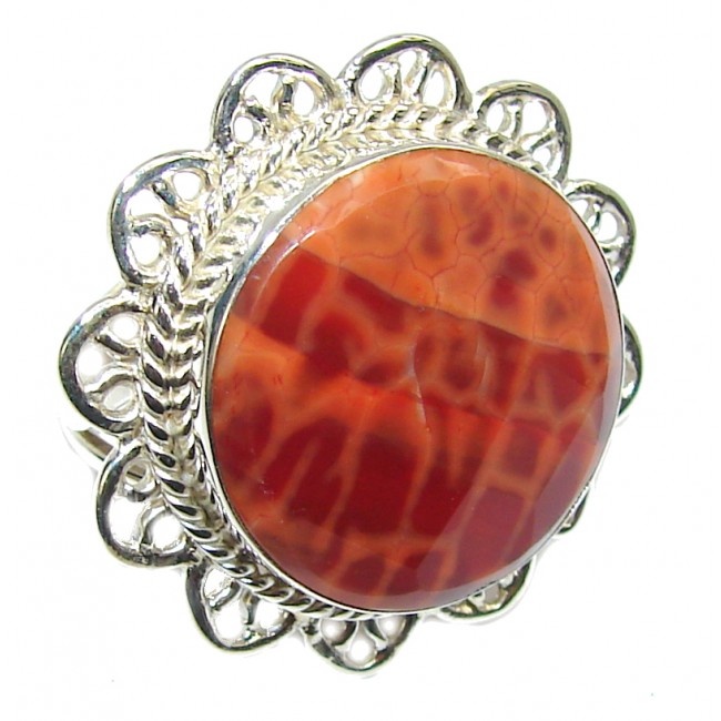 Excellent Mexican Fire Agate Sterling Silver Ring s. 9