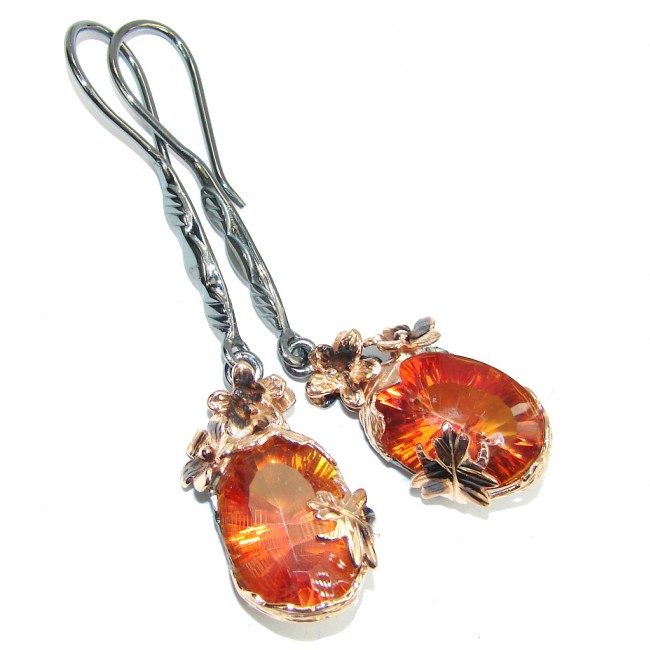 Fashion Beauty AAA Orange Magic Topaz, Rose Gold Plated, Rhodium Plated Sterling Silver earrings / Long