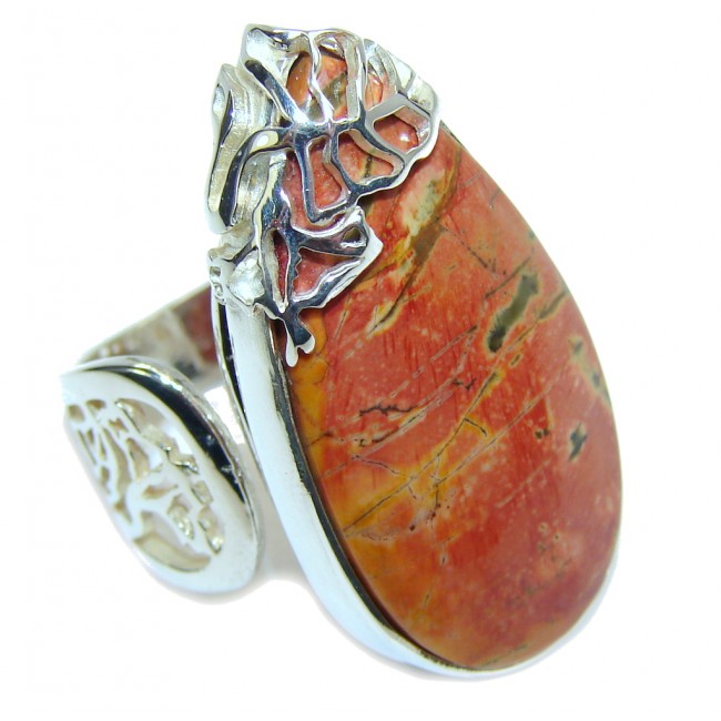 Perfect AAA Red Creek Jasper Sterling Silver Ring s. 8- adjustable