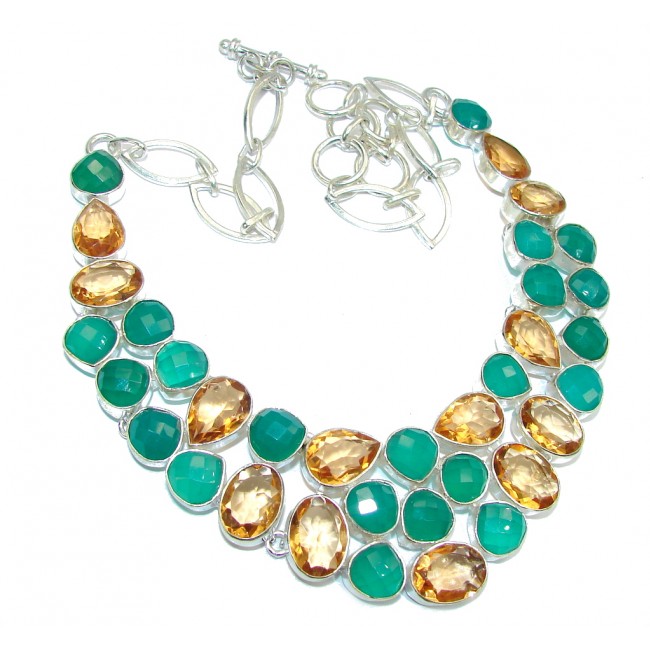 Exotic Beauty Green Agate & Golden Topaz Sterling Silver necklace