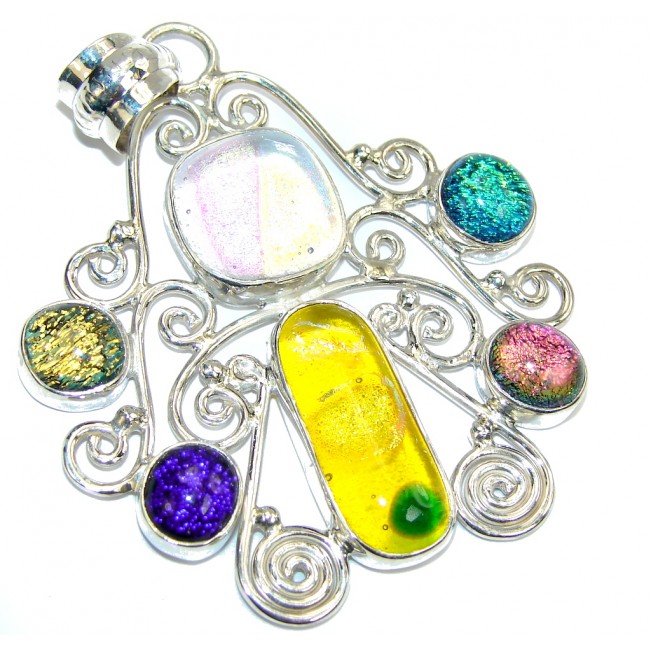 Rainbow Mexican Dichroic Glass Sterling Silver pendant