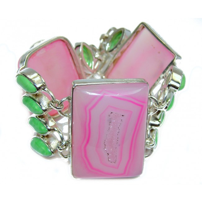 Secret Pink Agate Druzy Sterling Silver Bracelet