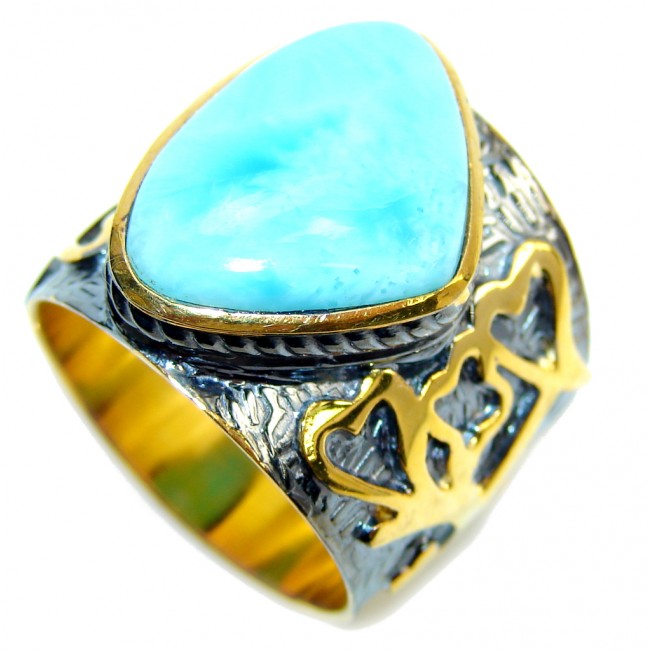 AAA Blue Larimar, Gold , Rhodium Plated Sterling Silver Ring s. 8 1/4