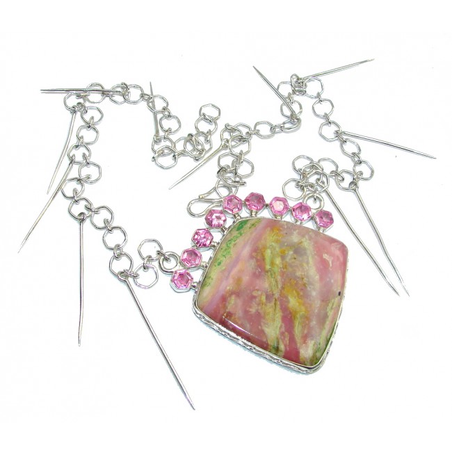 Lady Elegance Pink Opal & Created Pink Sapphire Sterling Silver necklace