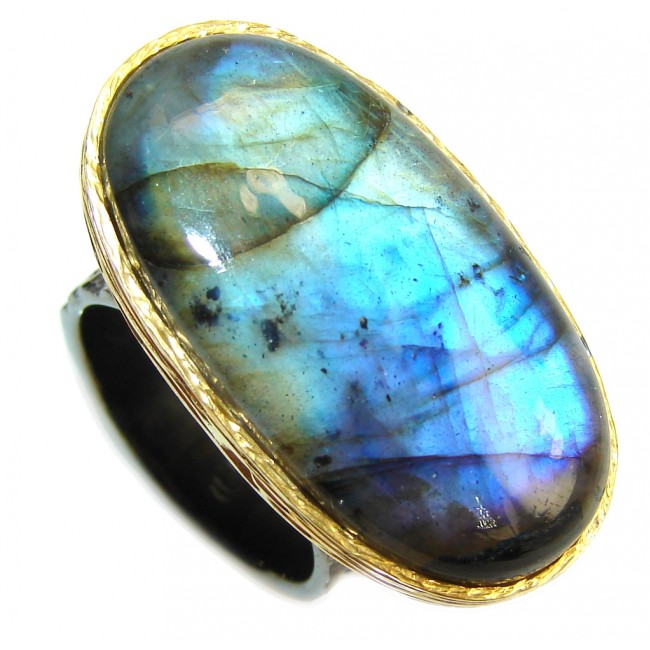 Big! Natural AAA Fire Labradorite, Gold Plated, Rhodium Plated Sterling Silver ring s. 7