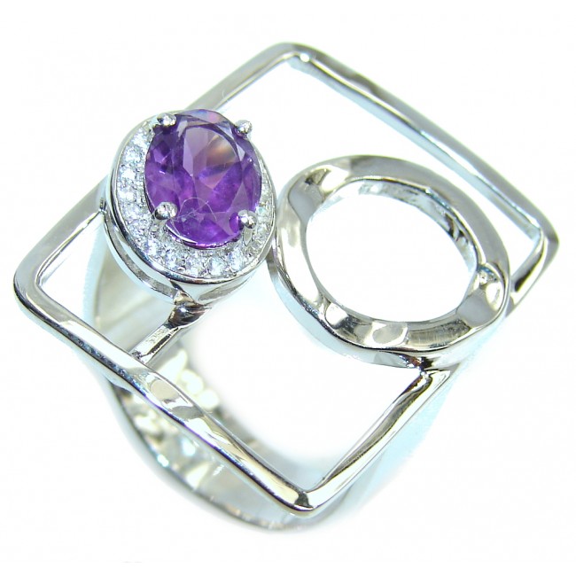 Genuine Purple Amethyst & White Topaz Sterling Silver ring s. 9