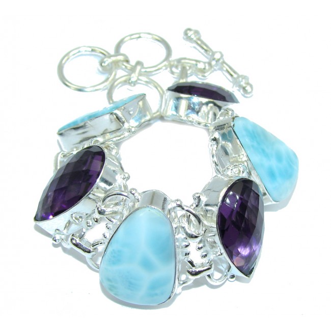 Caribbean Sea Larimar & Purple Amethyst Sterling Silver Bracelet