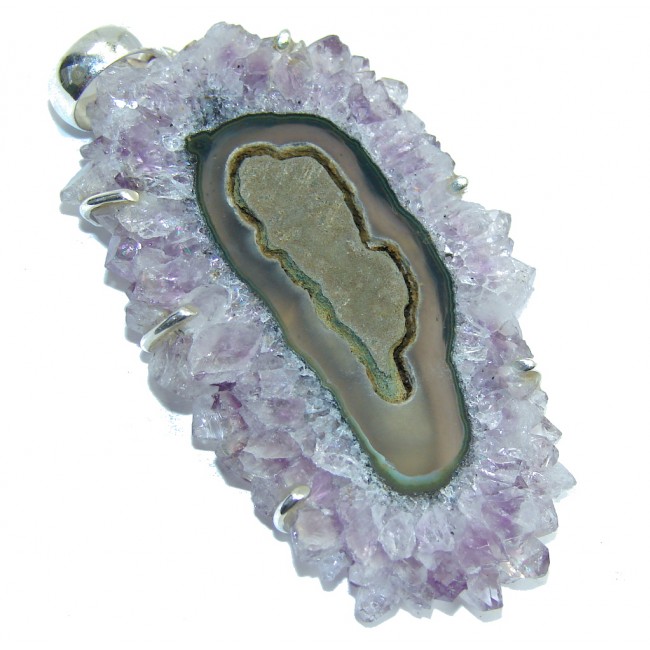 Classic Purple Amethyst Cluster Sterling Silver Pendant