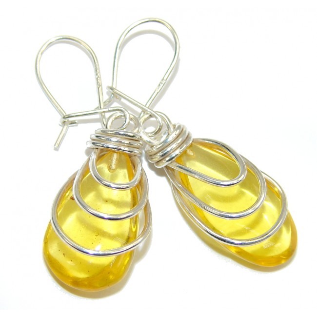 Perfect Yellow Baltic Polish Amber Sterling Silver Earrings