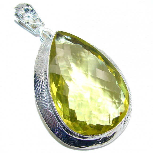 Big! Summer Created Yellow Citrine Sterling Silver pendant