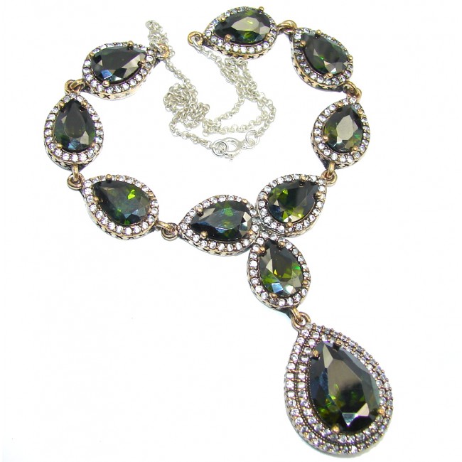 Victorian Style Created Dark Emerald & White Topaz Sterling Silver necklace