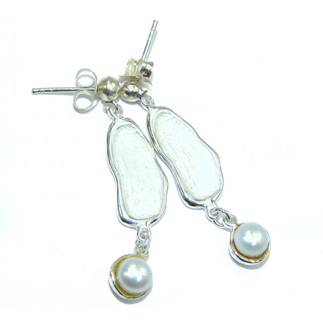 Italy Made Delicate White Pearl Sterling Silver earrings