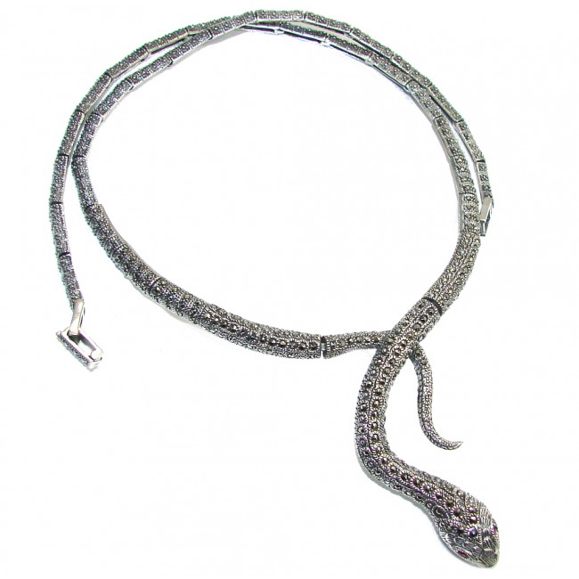 Cobra Snake AAA Natural Marcasite & Ruby Sterling Silver necklace