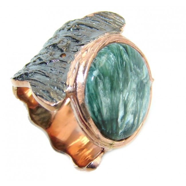 Perfect Green Seraphinite, Rose Gold Plated, Rhodium Plated Sterling Silver Ring s. 6