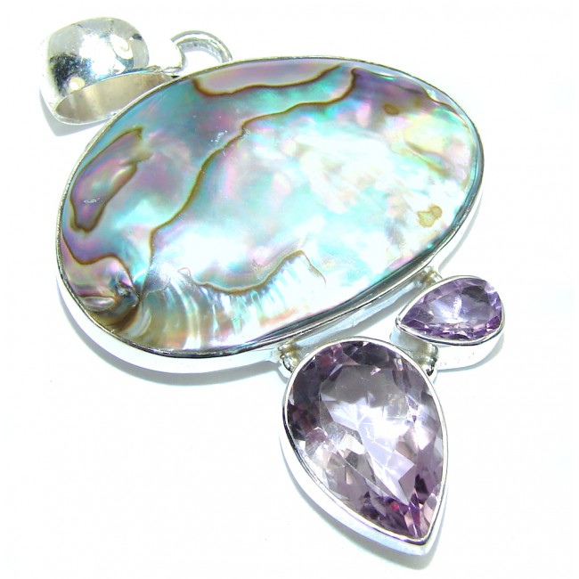 Delicate Rainbow Abalone & Amethyst Sterling Silver Pendant