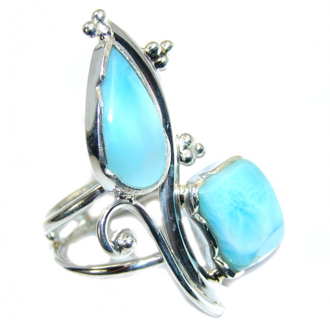 Big! Tropical Glow Blue Larimar Sterling Silver Ring s. 7