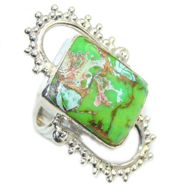 Green Island Copper Green Turquoise Sterling Silver Ring s. 7 1/2