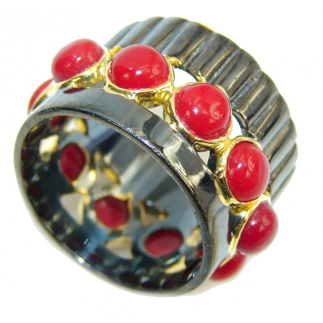 Just Perfect Red Fossilized Coral, Gold Plated, Rhodium Plated Sterling Silver ring / Band s. 8