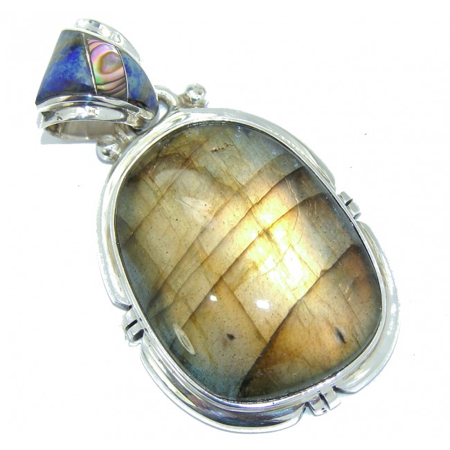 Perfect AAA Blue Fire Labradorite Sterling Silver Pendant