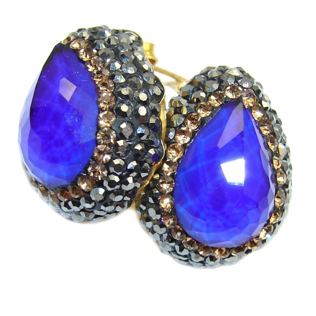 Victorian Style! Created Blue Sapphire & Citrine Sterling Silver earrings