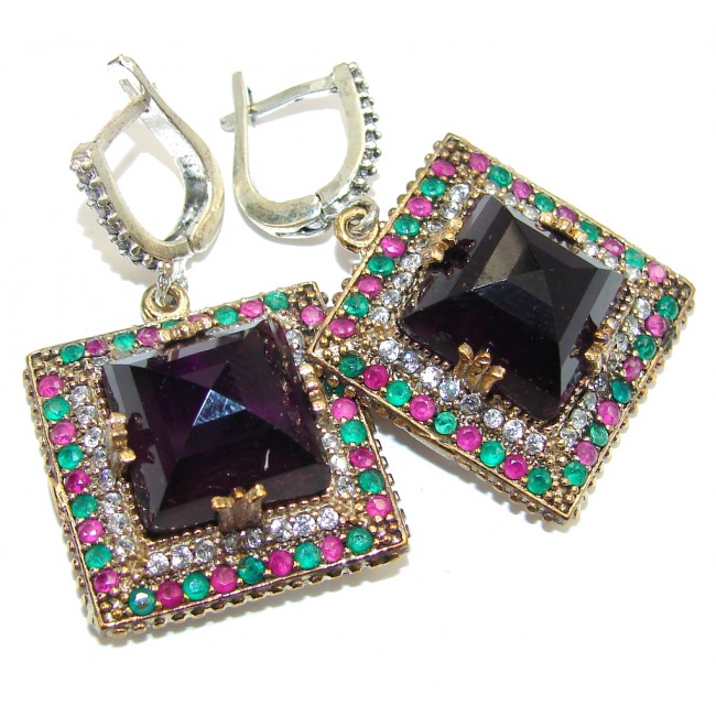 Victorian Style Dark Purple Amethyst Sterling Silver earrings