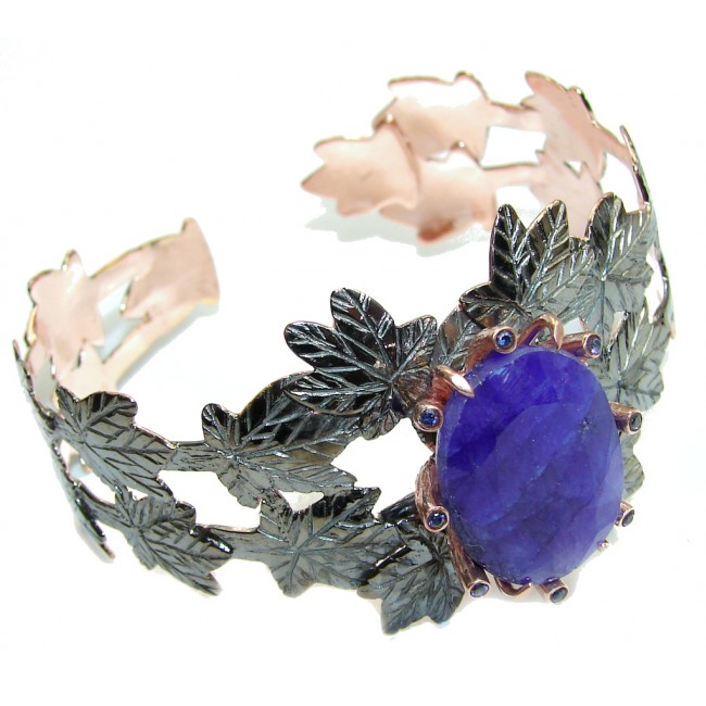 Stunning AAA Blue Sapphire, Rose Gold PLated, Rhodium Plated Sterling Silver Bracelet / Cuff