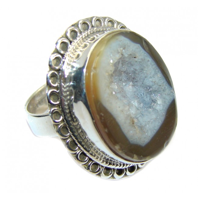 Classic Gray Agate Druzy Sterling Silver Ring s. 6