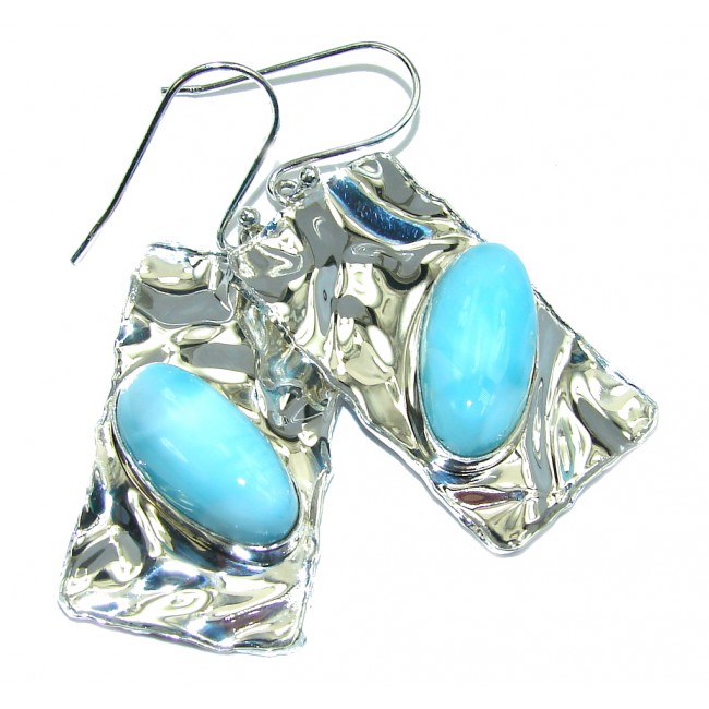 Caribbean Beauty AAA Blue Larimar Hammered Sterling Silver earrings