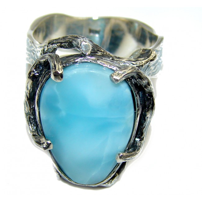 Perfect AAA Blue Larimar Oxidized Sterling Silver Ring s. 8
