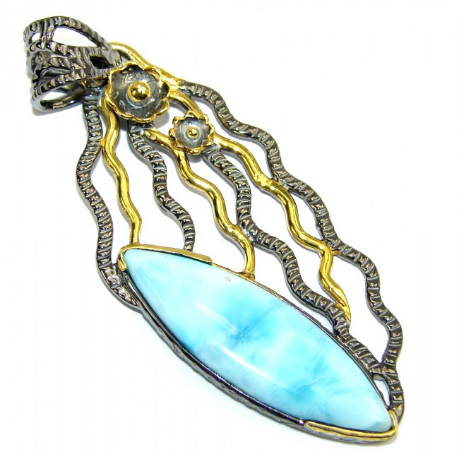 Majestic Larimar Gold Rhodium plated over Sterling Silver Pendant