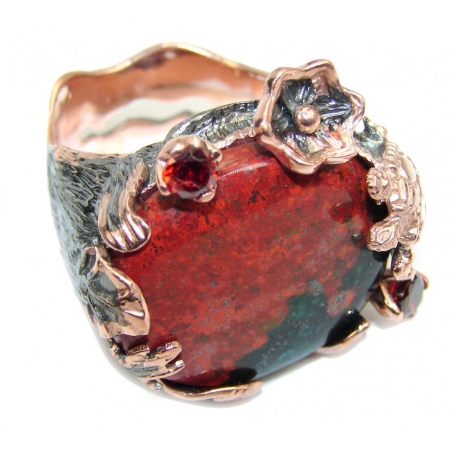 Gorgeous Red Sonora Jasper & Garnet, Rose Gold Plated, Rhodium Plated Sterling Silver Ring s. 10