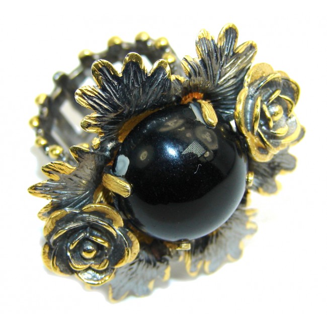 Big! Amazing AAA Black Onyx, Gold Plated, Rhodium Plated Sterling Silver ring s. 7