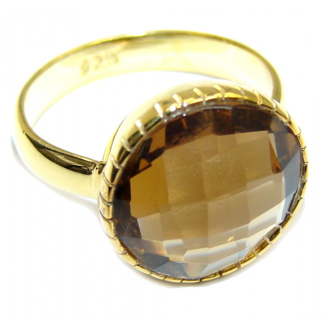 Delicate Champagne Quartz Gold Plated Sterling Silver ring s. 7