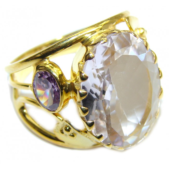 Amazing Light Lilac Quartz Gold Plated Sterling Silver ring s. 8